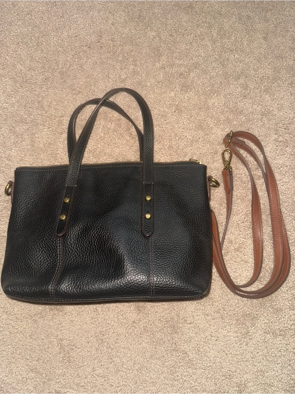 Fossil Rachel Black Pebbled Leather Satchel Bag | Crossbody Convertible⁠